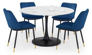 Holland Round Pedestal Dining Table with 4 Delaunay Chairs Blue