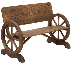 Outsunny Wooden Cart Wagon Wheel 2 Seater Garden Bench Outdoor Chair Rustic High Back Loveseat Burnt Stained