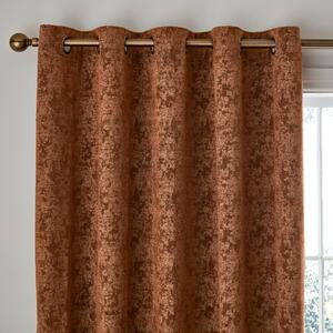 Mottled Chenille Rust Eyelet Curtains Brown
