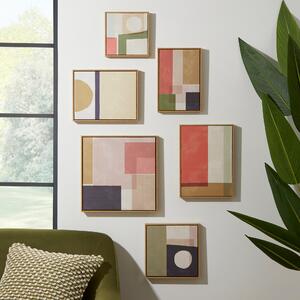 Set of 6 Elements Abstract Capped Canvases Pink/Green/Brown