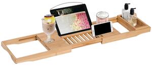 HOMCOM Extendable Bamboo Bathtub Shelf Rack Bath Caddy Tray Bathroom Storage 75-109Lx23.5Wx4T cm