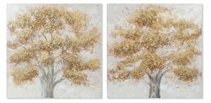 Painting DKD Home Decor Canvas 100 x 3,8 x 100 cm Tree Cottage (2 Units)