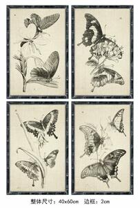 Painting DKD Home Decor 40 x 2,8 x 60 cm 40 x 60 x 2.8 cm Butterflies Cottage (4 Pieces)