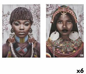 Set of 2 pictures Canvas African Woman 70 x 50 x 1,5 cm (6 Units)