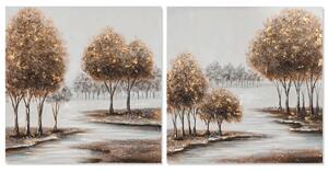 Painting Home ESPRIT Trees Cottage 80 x 3 x 80 cm (2 Units)