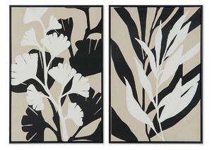 Painting Home ESPRIT White Black Beige Leaf of a plant Urban 63 x 4,3 x 93 cm (2 Units)