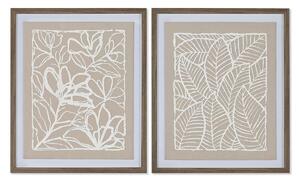 Canvas Home ESPRIT White Beige Leaf of a plant Urban 50 x 4 x 60 cm (2 Units)