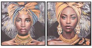 Painting Home ESPRIT Colonial African Woman 80 x 3,5 x 80 cm (2 Units)