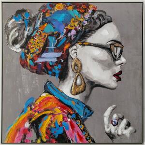 Oil Painting Romimex polystyrene Canvas Lady 100 x 100 x 4 cm