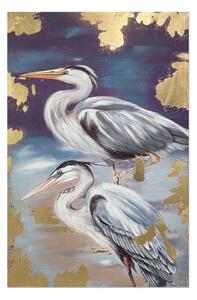 Painting Romimex Blue Golden Canvas Heron 80 x 120 x 4 cm