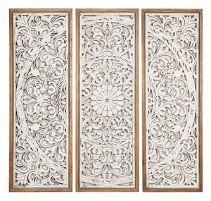 Set of 3 pictures Romimex White Natural MDF Wood 30 x 90 x 4 cm