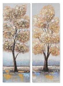 Painting Home ESPRIT Golden Canvas MDF Wood Tree Traditional 30 x 3 x 90 cm (2 Units)