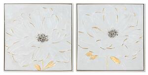 Painting Home ESPRIT White Golden polystyrene Canvas Flower Shabby Chic 62 x 4,5 x 62 cm (2 Units)