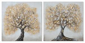 Painting Home ESPRIT Golden Canvas MDF Wood Tree Traditional 80 x 3 x 80 cm (2 Units)