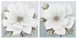 Painting Home ESPRIT White Golden Canvas MDF Wood Flower Romantic 60 x 3 x 60 cm (2 Units)