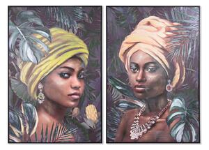 Painting DKD Home Decor 80 x 3,5 x 120 cm Colonial African Woman (2 Units)