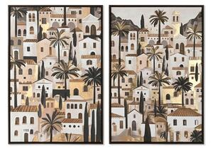 Painting Home ESPRIT Green Beige Golden Houses Tropical 63 x 4,5 x 93 cm (2 Units)