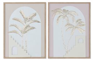 Painting Home ESPRIT White Beige Palms Scandinavian 45 x 2,2 x 60 cm (2 Units)