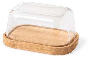 Butter dish - Glass/acacia wood. 14.5 x 10.4 cm. - Dark Wood - Søstrene Grene
