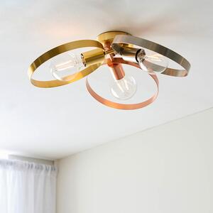 Endon 97663 Hoop 3 Light Semi Flush Ceiling Light In Brushed Brass, Copper And Nickel