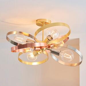Endon 91935 Hoop 6 Light Semi Flush In Brushed Brass, Copper And Nickel Finish