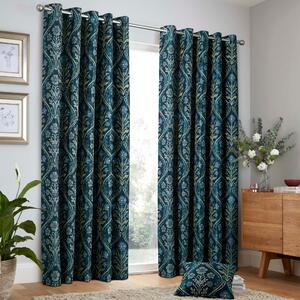 Curtina Estelle Woven Ready Made Eyelet Curtains Navy