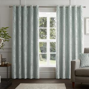 Curtina Chateau Embossed Jacquard Ready Made Eyelet Curtains Duck Egg