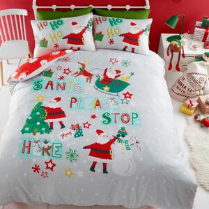 Bedlam Santa Please Stop Here Glow in the Dark Duvet Cover Bedding Set Grey