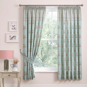 Dreams & Drapes Lorena Patchwork Lined 66 x 72 Ready Made Curtains Duck Egg