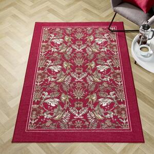 Dreams & Drapes Finch and Flower Non Slip 120cm x 180cm Rug Red