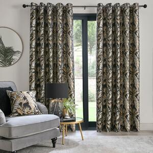 Laurence Llewelyn-Bowen Paradise Palm Jacquard Ready Made Eyelet Curtains Black