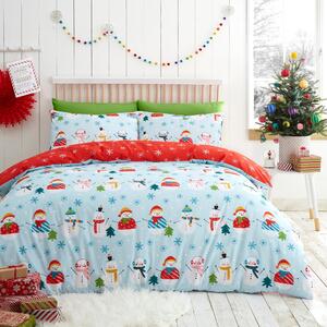 Fusion Christmas Snowman Reversible Duvet Cover Bedding Set Duck Egg