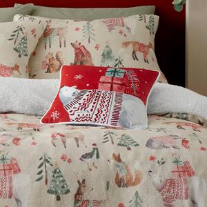 Fusion Christmas Woodland Animals Velvet 43cm x 43cm Filled Cushion Red