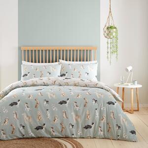 Fusion Cute Dogs Easy Care Duvet Cover Bedding Set Duck Egg