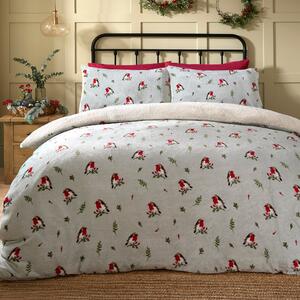 Fusion Winter Robin Duvet Cover Bedding Set Duck Egg