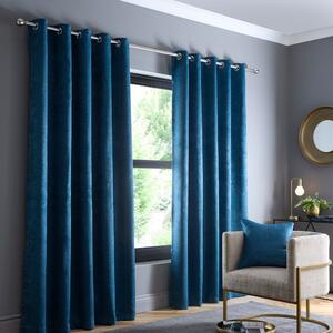 Fusion Strata Ready Made Dimout Eyelet Curtains Dark Teal