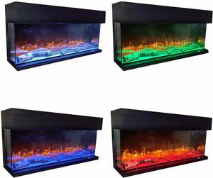 3 Sided Electric Fireplace ElectricSun VISTA Medium Wall Mounted, Free Standing or Built-in with Sound Effect, 7 Colour, L153xH50cm
