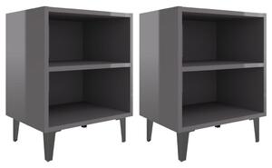 Bed Cabinets with Metal Legs 2 pcs High Gloss Grey 40x30x50 cm