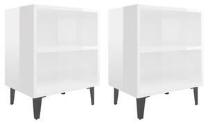 Bed Cabinets with Metal Legs 2 pcs High Gloss White 40x30x50 cm