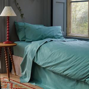Piglet Faded Jade Washed Cotton Percale Flat Sheet Size King