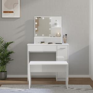 Dressing Table Set with LED High Gloss White Engineered Wood