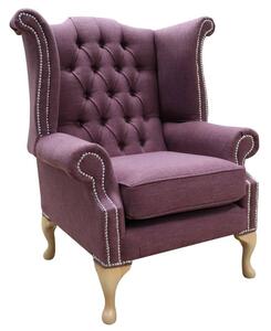 Chesterfield High Back Wing Chair Bacio Damson Purple Fabric In Queen Anne Style