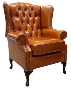 Chesterfield High Back Wing Chair Newcastle Spice Tan Leather In Mallory Style