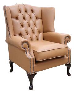 Chesterfield Bloomsbury Flat Wing Queen Anne High Back Chair Saddle Brown Real Leather