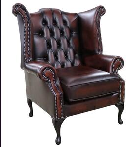 Chesterfield Georgian Wing Chair Antique Rust Leather In Queen Anne Style