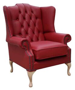 Chesterfield Flat High Back Wing Chair Shelly Cherry Red Leather In Mallory Style