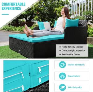 Costway Rattan Garden 2 Seater Daybed Furniture Set with Cushions-Turquoise