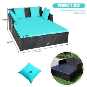 Costway Rattan Garden 2 Seater Daybed Furniture Set with Cushions-Turquoise