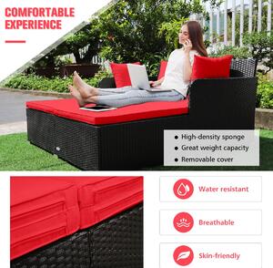 Costway Rattan Garden 2 Seater Daybed Furniture Set with Cushions-Red