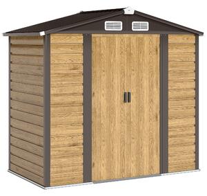 Outsunny 7 x 4ft Garden Shed, Easy to Assemble, Upgraded Galvanised Steel Frame with Foundation Kit, Double Doors with Lock, Outdoor Metal Shed with Vents and Gloves, Garden Storage Shed, Natural